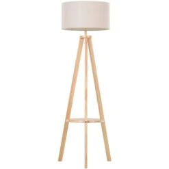 Homcom Lampada Da Terra Tripode In Legno E Lino Con Interruttore A Pedale, Altezza 154cm