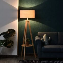 Homcom Lampada Da Terra Tripode In Legno E Lino Con Interruttore A Pedale, Altezza 154cm -Offerta economica OSRAM || Paulmann || ATMOSPHERA 10557659 4