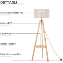 Homcom Lampada Da Terra Tripode In Legno E Lino Con Interruttore A Pedale, Altezza 154cm -Offerta economica OSRAM || Paulmann || ATMOSPHERA 10557659 5