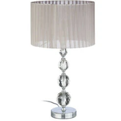 Relaxdays Lampada Da Comodino In Cristallo, Da Tavolo A Sfere, Paralume HLP: 53 X 29,5 X 29,5 Cm, Chiara/argento