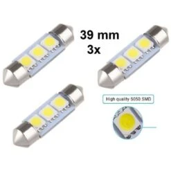 Trade Shop - 3 X Festoon Siluro 39 Mm Bulb 3 Led Smd C5w W5003 T11 5050 12v Auto Abitacolo