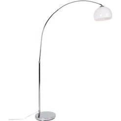 QAZQA + Lampada Da Terra Arco Arc-basic - Moderno - Plastico,Acciaio - Bianco/Cromo - Tondo/Oblungo Max. 1 X Watt