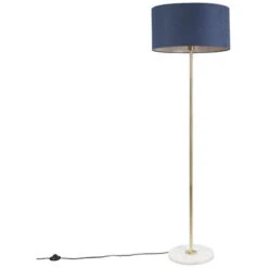 QAZQA Lampada Da Terra Kaso - Moderno - Tessuto,Acciaio,Marmo - Ottone/Bianco/Blu - Tondo Max. 1 X Watt