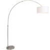 QAZQA Lampada Da Terra Arco Satin - Moderno - Metallo,Tessuto - Bianco/Acciaio - Oblungo Max. 1 X Watt