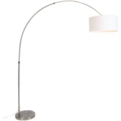 QAZQA Lampada Da Terra Arco Satin - Moderno - Metallo,Tessuto - Bianco/Acciaio - Oblungo Max. 1 X Watt