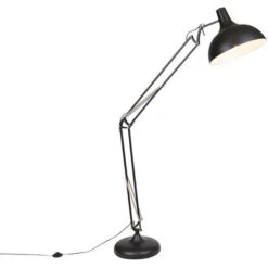 QAZQA Lampada Da Terra Hobby Fl - Retrò - Acciaio - Nero - Tondo Max. 1 X Watt