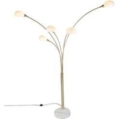 QAZQA + Lampada Da Terra Sixties Marmo - Design - Acciaio,Marmo,Vetro - Oro/Ottone/Bianco - Oblungo Max. 5 X Watt -Offerta economica OSRAM || Paulmann || ATMOSPHERA 12337566 3