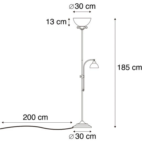QAZQA + Lampada Da Terra Con Braccioo De Lettura Dallas - Rustico - Vetro,Acciaio - Bianco/Ruggine - Tondo/Oblungo Max. 1 X Watt 5 QAZQA + Lampada Da Terra Con Braccioo De Lettura Dallas - Rustico - Vetro,Acciaio - Bianco/Ruggine - Tondo/Oblungo Max. 1 X Watt - immagine 3