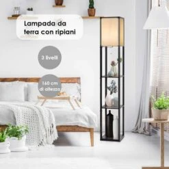 COSTWAY Scaffale Con Lampada, Lampada Da Terra Moderna Per Salone Camera Da Letto Studio, Con Lampada E 3 Mensole Paralume, In Legno, Nero -Offerta economica OSRAM || Paulmann || ATMOSPHERA 16946103 3