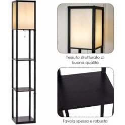 COSTWAY Scaffale Con Lampada, Lampada Da Terra Moderna Per Salone Camera Da Letto Studio, Con Lampada E 3 Mensole Paralume, In Legno, Nero -Offerta economica OSRAM || Paulmann || ATMOSPHERA 16946103 4