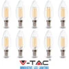 10 LAMPADINE LED E14 FILAMENTO CANDELA 6W V-TAC VT-2127 CALDO FREDDO NATURALE-Fredda