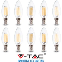 10 LAMPADINE LED E14 FILAMENTO CANDELA 6W V-TAC VT-2127 CALDO FREDDO NATURALE-Fredda
