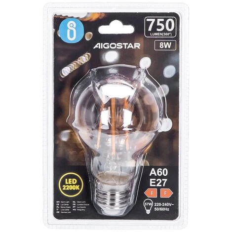 Lampadina Led Vintage A Filamento E27 A60 A Bulbo 8W Bianco Caldo 2200K Aigostar 5 Lampadina Led Vintage A Filamento E27 A60 A Bulbo 8W Bianco Caldo 2200K Aigostar - immagine 3