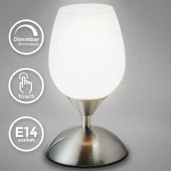 B.K.Licht Lampada Da Comodino, Forma A Sfera, Interruttore Touch, Luce Da Tavolo, Abat-jour Dimmerabile, Metallo Cromato E Vetro Bianco, 25W, Attacco Per Lampadina E14 Alogena (non Incusa)