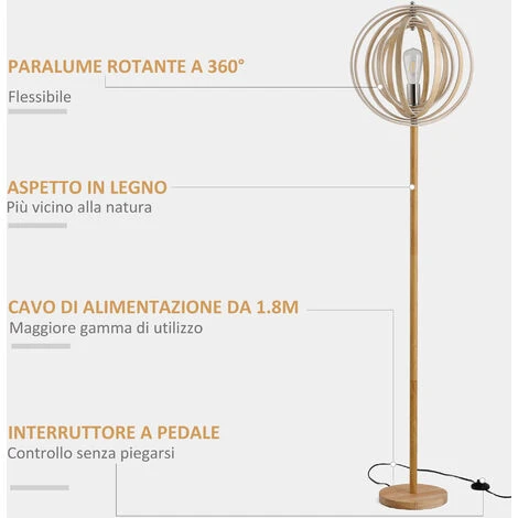 Homcom Lampada Da Terra Design Con Paralume Con Anelli Regolabili In Legno Lampadine E27 38 X 160 Cm 7 Homcom Lampada Da Terra Design Con Paralume Con Anelli Regolabili In Legno Lampadine E27 38 X 160 Cm - immagine 5