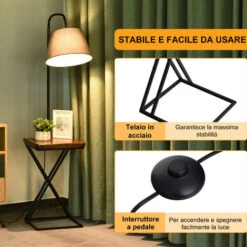 Homcom Lampada Da Terra Con Ripiano In Acciaio E Legno -Offerta economica OSRAM || Paulmann || ATMOSPHERA 20840506 5