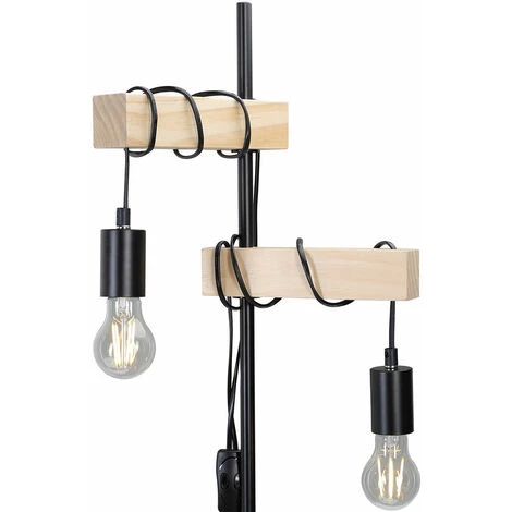 Lampada Piantana Da Terra Legno E Metallo Design Moderno Industriale 2 Luci E27 6 Lampada Piantana Da Terra Legno E Metallo Design Moderno Industriale 2 Luci E27 - immagine 4