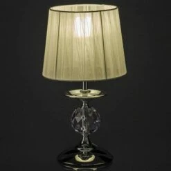 Lampada Da Tavolo Lume Da Comodino In Cristallo E Tessuto Bianco Abatjour 17x31