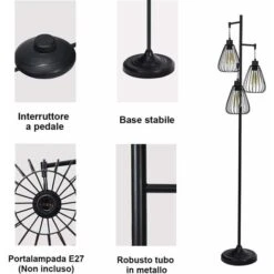COSTWAY Lampada Da Terra Vintage Industriale, Piantana Elegante Retrò, Per Lampadine E27 Non Incluse, Altezza 170cm, Metallo, Interrutore A Pedale -Offerta economica OSRAM || Paulmann || ATMOSPHERA 23567896 4