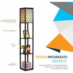 COSTWAY Illuminazione Per Interni Lampada Scaffale Da Terra 1,6 M, Con Ripiani In Legno, Retrò -Offerta economica OSRAM || Paulmann || ATMOSPHERA 23710598 3