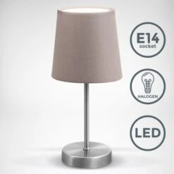 B.K.Licht Lampada Da Comodino, Lampada Da Tavolo Con Paralume In Tessuto Color Grigio-talpa, Adatta Per Lampadina E14 Non Inclusa Max 25W, Alta 30.8cm, Abat-jour Con Interruttore On Off Sul Filo IP20