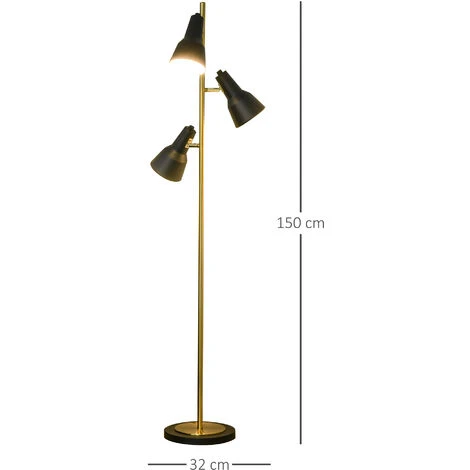 HOMCOM 150cm Lampada Da Terra 3 Paralumi Regolabili Base Rotonda Interruttore A Pedale 5 HOMCOM 150cm Lampada Da Terra 3 Paralumi Regolabili Base Rotonda Interruttore A Pedale - immagine 3