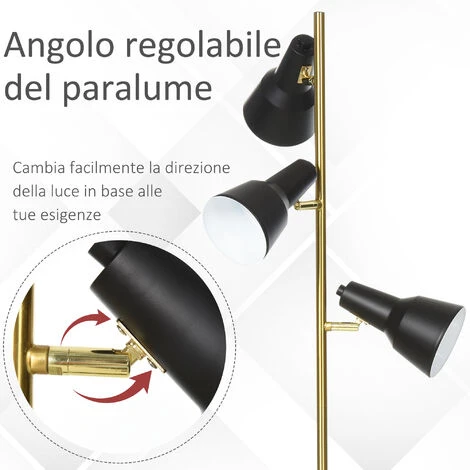HOMCOM 150cm Lampada Da Terra 3 Paralumi Regolabili Base Rotonda Interruttore A Pedale 6 HOMCOM 150cm Lampada Da Terra 3 Paralumi Regolabili Base Rotonda Interruttore A Pedale - immagine 4