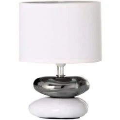 Lampada Da Tavolo Lume Comodino Ceramica Tessuto Bianco Design Moderno Abatjour