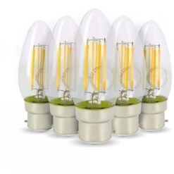 Set Di 5 Lampadine A LED A Filamento Di Fiamma 4w Eq. Base Bianca Calda B22 Da 40W 2700K