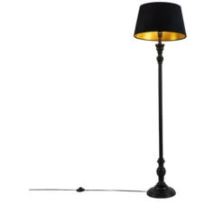 QAZQA Lampada Da Terra Con Paralume Classico - Classico - Legno,Acciaio,Tessuto - Nero - Oblungo Max. 1 X Watt