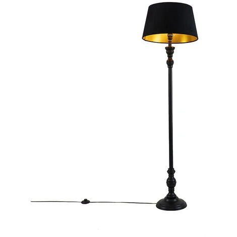 QAZQA Lampada Da Terra Con Paralume Classico - Classico - Legno,Acciaio,Tessuto - Nero - Oblungo Max. 1 X Watt 3 QAZQA Lampada Da Terra Con Paralume Classico - Classico - Legno,Acciaio,Tessuto - Nero - Oblungo Max. 1 X Watt