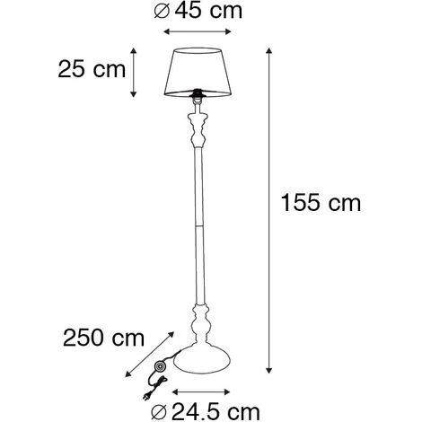 QAZQA Lampada Da Terra Con Paralume Classico - Classico - Legno,Acciaio,Tessuto - Nero - Oblungo Max. 1 X Watt 5 QAZQA Lampada Da Terra Con Paralume Classico - Classico - Legno,Acciaio,Tessuto - Nero - Oblungo Max. 1 X Watt - immagine 3