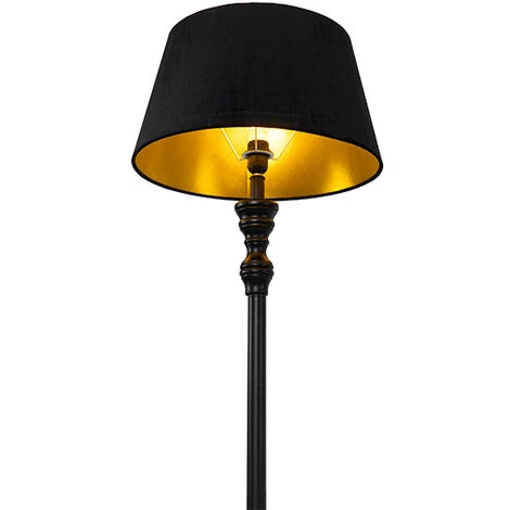 QAZQA Lampada Da Terra Con Paralume Classico - Classico - Legno,Acciaio,Tessuto - Nero - Oblungo Max. 1 X Watt 7 QAZQA Lampada Da Terra Con Paralume Classico - Classico - Legno,Acciaio,Tessuto - Nero - Oblungo Max. 1 X Watt - immagine 5