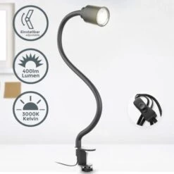B.K.Licht Luce A LED A Morsetto Incl. 5W GU10 Illuminante I Bianco Caldo I Collo D'oca Flessibile I Girevole I Girevole I Girevole I Interruttore A Levetta I Collo D'oca I Metallo I Nero Opaco -Offerta economica OSRAM || Paulmann || ATMOSPHERA 27167485 3