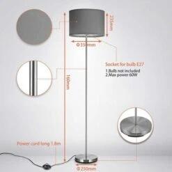 Lampada Piantana Da Terra 160cm Design Moderno Paralume E27 60W Tessuto Grigio -Offerta economica OSRAM || Paulmann || ATMOSPHERA 27285535 2