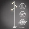 B.K.Licht Lampada Da Terra Retro, Piantana Con Portalampada Orientabili, Adatta Per 3 Lampadine E27 Non Incluse, Lampada A Stelo Per Soggiorno, Interruttore A Pedale, 3 Punti Luce, Metallo Bianco