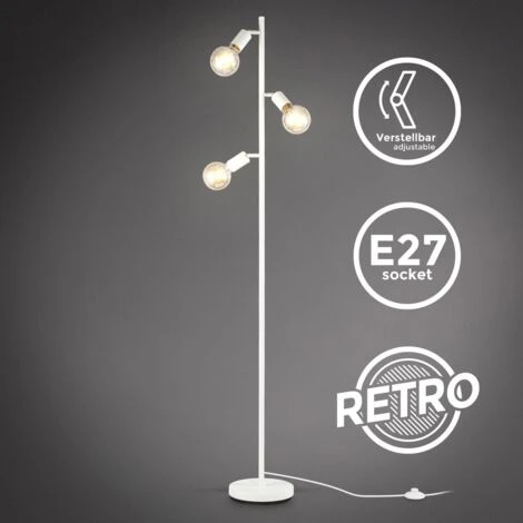 B.K.Licht Lampada Da Terra Retro, Piantana Con Portalampada Orientabili, Adatta Per 3 Lampadine E27 Non Incluse, Lampada A Stelo Per Soggiorno, Interruttore A Pedale, 3 Punti Luce, Metallo Bianco 2 B.K.Licht Lampada Da Terra Retro, Piantana Con Portalampada Orientabili, Adatta Per 3 Lampadine E27 Non Incluse, Lampada A Stelo Per Soggiorno, Interruttore A Pedale, 3 Punti Luce, Metallo Bianco