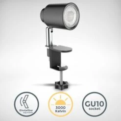 B.K.Licht Luce A Morsetto LED Con 5W GU10 Illuminante I Bianco Caldo I Bianco Caldo I Girevole I Inclinabile I Interruttore A Levetta I Metallo I Nero-opaco -Offerta economica OSRAM || Paulmann || ATMOSPHERA 27614234 4