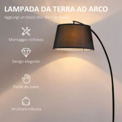 Homcom Lampada Da Terra Ad Arco Con Paralume In Tessuto Interruttore A Pedale Nero -Offerta economica OSRAM || Paulmann || ATMOSPHERA 28947081 4