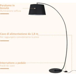 Homcom Lampada Da Terra Ad Arco Con Paralume In Tessuto Interruttore A Pedale Nero -Offerta economica OSRAM || Paulmann || ATMOSPHERA 28947081 5