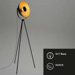 Briloner Leuchten 1380-015 Piantana Retro Vintage E27, 60 W, Nero/Oro, 148 X 58 X 58 Cm, Diametro Plafoniera 34.5 Cm