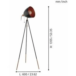 EGLO Lampada Da Terra Treppiede Chester, Lampadario Da Terra Vintage A 1 Luce, Piantana In Acciaio, Nero, Rame, E27, Interruttore A Strappo Incluso -Offerta economica OSRAM || Paulmann || ATMOSPHERA 33002143 3