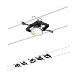 Paulmann 94290 Sistema Mac II Angolare Max. 5x10 Watt Soffitto Nero Opaco Lampada Su Cavo Metallo, Plastica Fune Metallica GU5,3, 5 Spots