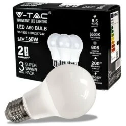 V-TAC VT-1900 SUPER SAVER PACK CONFEZIONE 3 LAMPADINE LED E27 9W BULB A60 806 Lm Bianco Caldo