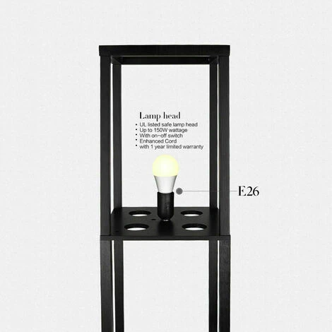 Lampada Da Terra Piantana Con Libreria 3 Livelli Mensola Scaffale In Legno E27 Mensole Moderna 26 X 26 X 160cm Nera 6 Lampada Da Terra Piantana Con Libreria 3 Livelli Mensola Scaffale In Legno E27 Mensole Moderna 26 X 26 X 160cm Nera - immagine 4