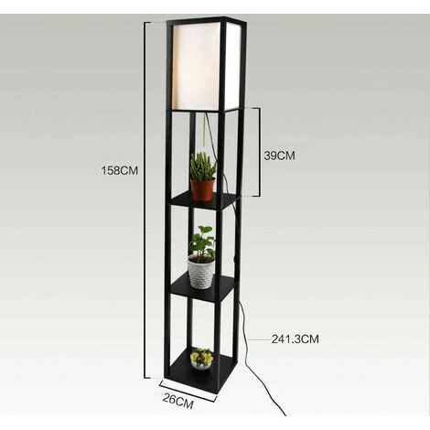 Lampada Da Terra Piantana Con Libreria 3 Livelli Mensola Scaffale In Legno E27 Mensole Moderna 26 X 26 X 160cm Nera 7 Lampada Da Terra Piantana Con Libreria 3 Livelli Mensola Scaffale In Legno E27 Mensole Moderna 26 X 26 X 160cm Nera - immagine 5