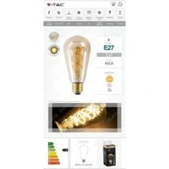 V-TAC VT-2065D LAMPADINA LED E27 VETRO 5W BULB ST64 FILAMENTO AMBRATA DIMMERABILE 300 Lm LUCE 2200K -Offerta economica OSRAM || Paulmann || ATMOSPHERA 36053964 4