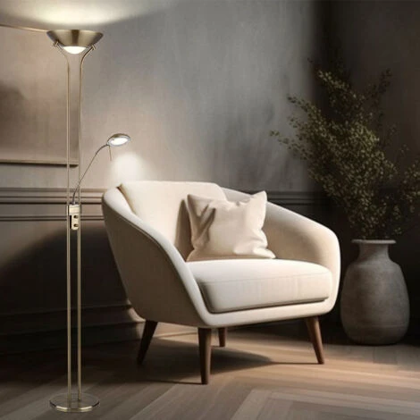 Lampada Da Terra Soffitto Washlight LED Dimmerabile Con Lampada Da Lettura Lampade Da Terra A LED Con Dimmer, Spot Lettura Flessibile Ottone Anticato, 2x LED 16 W 1440 Lm, Bianco Caldo, H 180 Cm 6 Lampada Da Terra Soffitto Washlight LED Dimmerabile Con Lampada Da Lettura Lampade Da Terra A LED Con Dimmer, Spot Lettura Flessibile Ottone Anticato, 2x LED 16 W 1440 Lm, Bianco Caldo, H 180 Cm - immagine 4