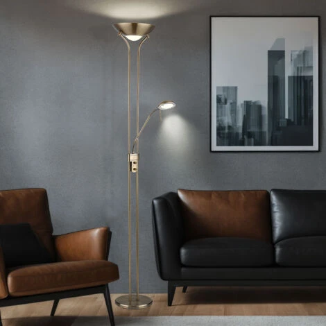 Lampada Da Terra Soffitto Washlight LED Dimmerabile Con Lampada Da Lettura Lampade Da Terra A LED Con Dimmer, Spot Lettura Flessibile Ottone Anticato, 2x LED 16 W 1440 Lm, Bianco Caldo, H 180 Cm 7 Lampada Da Terra Soffitto Washlight LED Dimmerabile Con Lampada Da Lettura Lampade Da Terra A LED Con Dimmer, Spot Lettura Flessibile Ottone Anticato, 2x LED 16 W 1440 Lm, Bianco Caldo, H 180 Cm - immagine 5