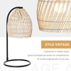 HOMCOM Lampada Da Tavolo In Rattan, Attacco E27 Potenza Max 40W Ф20x41cm, Beige -Offerta economica OSRAM || Paulmann || ATMOSPHERA 36606696 4